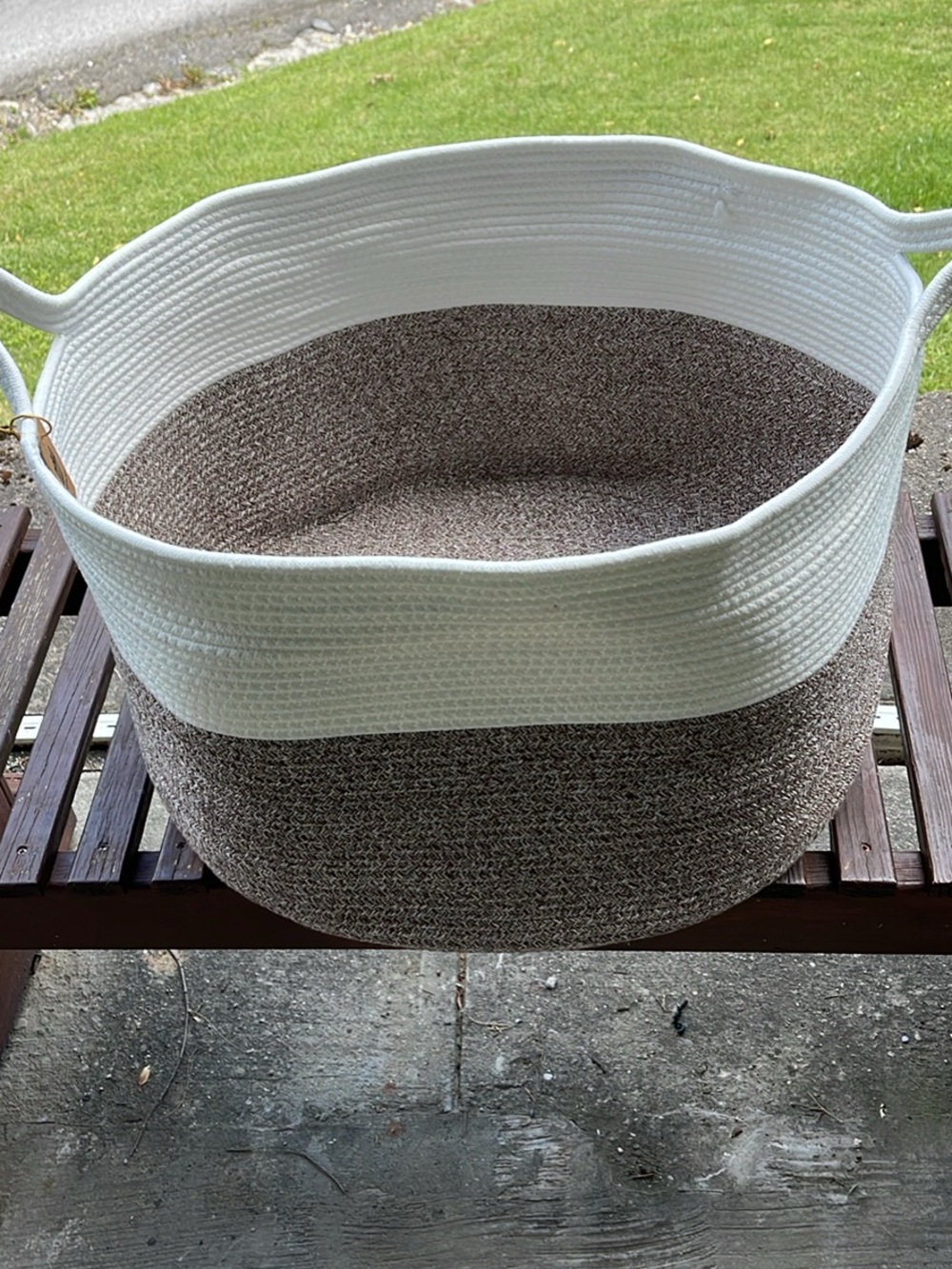 NWT Woven cloth Two-Tone Storage Basket/ tote - White and Brown
